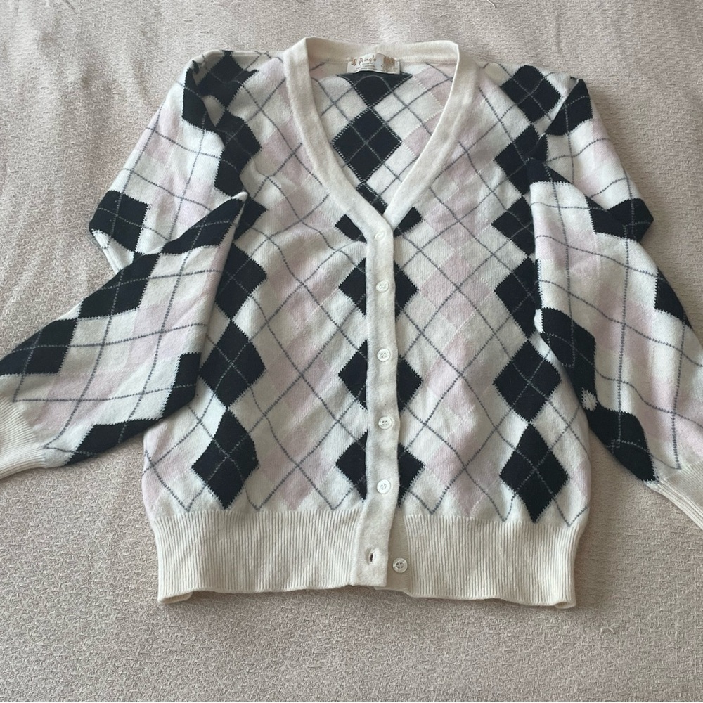 Gorgeous Pringle, Argyle-Patterned Women's Cardigan Sweater w/ matching scarf